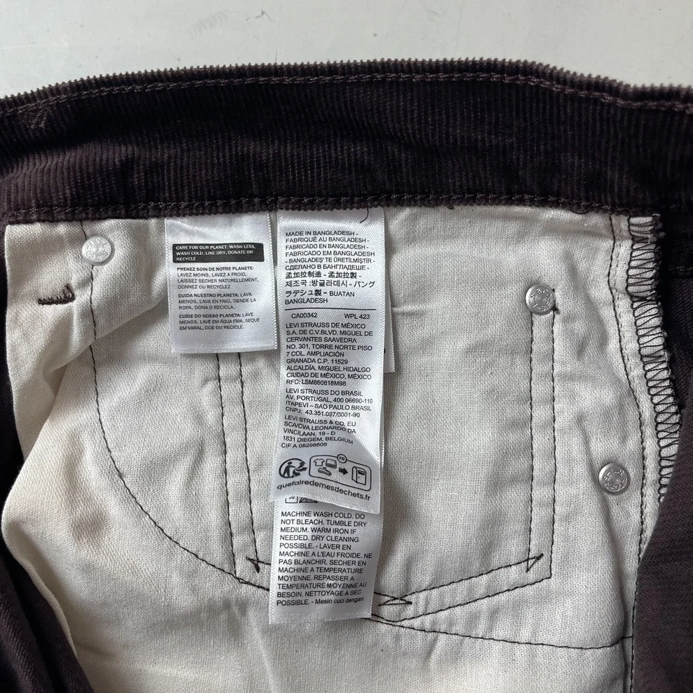 Levi's Pants Men's 33x30 Brown 505 Corduroy Pinwale Regular Fit Straight Preppy